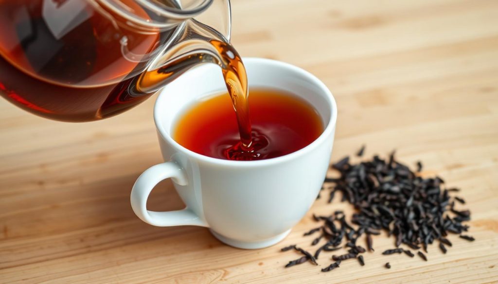 Aufguss von Schwarzem Tee mit kupferroter Tassenfarbe